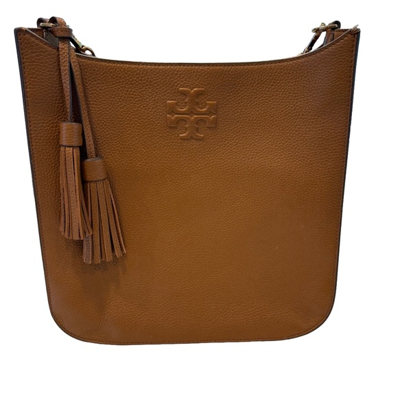 Tory Burch Handbags - Tory Burch Thea Web Crossbody Bag Brown Pebbled Leather Tassels NEW